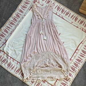 Elegant Pink Lace Trim Dress